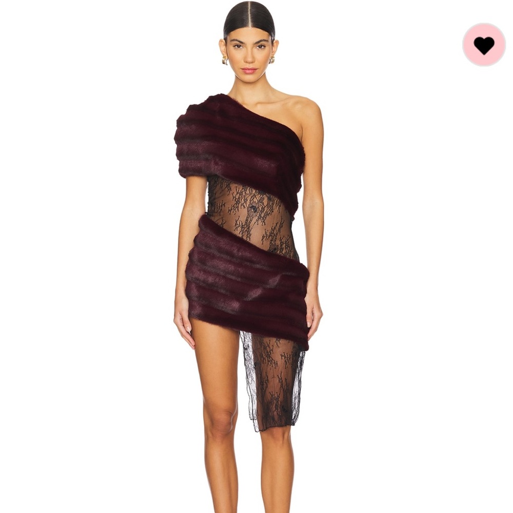 Kim Shui- Aubergine Faux Fur Combo Dress in Bordeaux